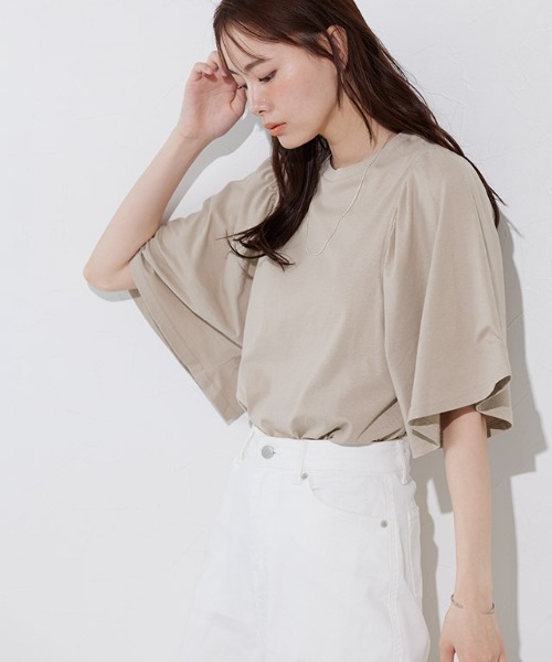 Pierrot tシャツ ギャザースリーブTシャツ レディース