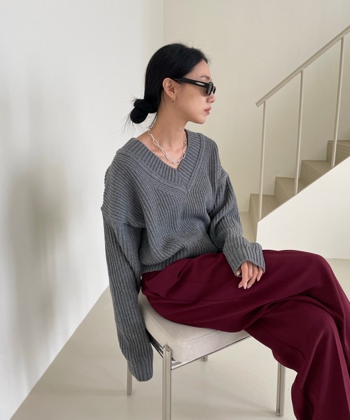 Didot.showroom ニット セーター 「ウール50%」Vネッククロップド