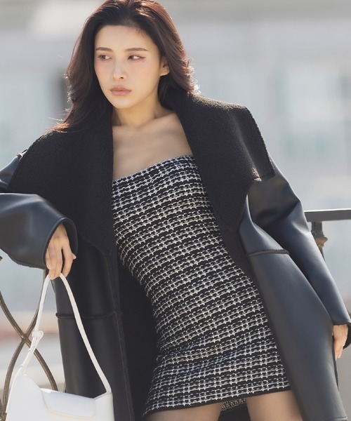 24AW CAMPOREラメツイードベアワンピース ストレッチラメツイードワンピース【洗濯機洗い可