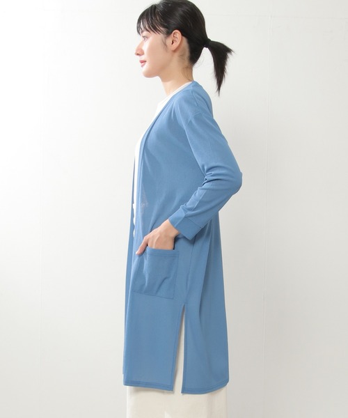 Setto × indigo label 刺し子ロングカーディガン(極美品) ikka カーディガン サラッとシアーロングカーディガン
