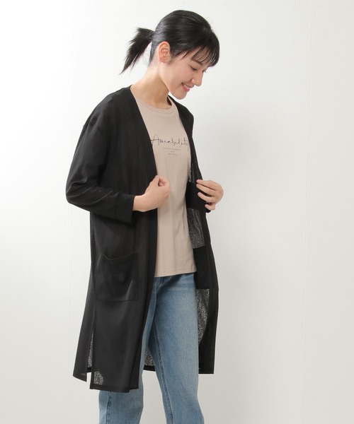Setto × indigo label 刺し子ロングカーディガン(極美品) ikka カーディガン サラッとシアーロングカーディガン