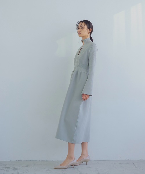DRESSLAVE ワンピース higt collar bell sleeve knit dress(ハイ