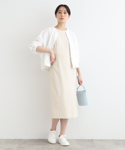 【未使用】　INDIVI 麻調スタイルアップワンピース INDIVI ワンピース 「洗える／UVケア／SETUP可能」麻調スタイル