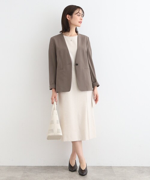 麻　ワンピース INDIVI ワンピース 「洗える／UVケア／SETUP可能」麻調スタイル
