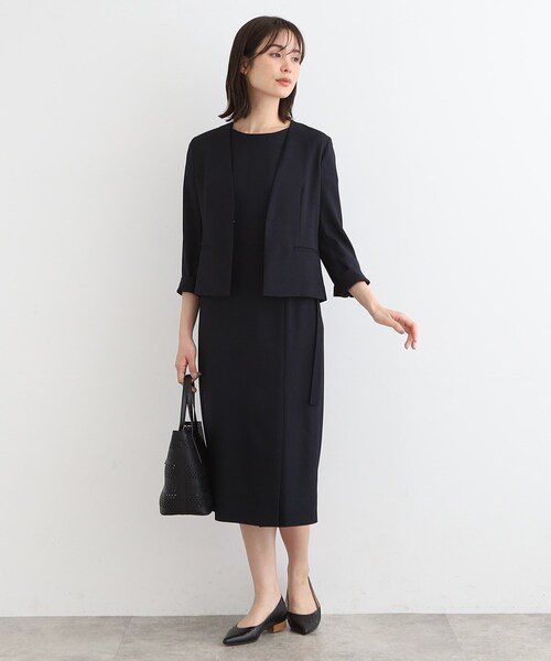 麻　ワンピース INDIVI ワンピース 「洗える／UVケア／SETUP可能」麻調スタイル