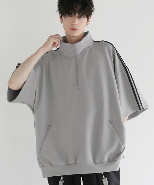 メンズ ラペル ハーフジップ ルーズ トレーナー 韓国 ストリート LILL tシャツ ルーズシルエットコットンポンチドレープトラック