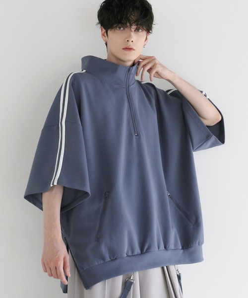 tシャツ ルーズシルエットコットンポンチドレープトラックハーフジップ半袖プルオーバー メンズ レディース | LILL | 04