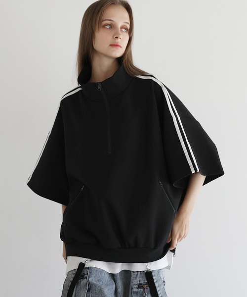tシャツ ルーズシルエットコットンポンチドレープトラックハーフジップ半袖プルオーバー メンズ レディース | LILL | 02