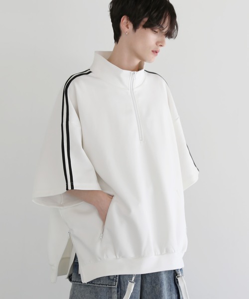 tシャツ ルーズシルエットコットンポンチドレープトラックハーフジップ半袖プルオーバー メンズ レディース | LILL | 08