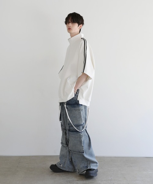 tシャツ ルーズシルエットコットンポンチドレープトラックハーフジップ半袖プルオーバー メンズ レディース | LILL | 11