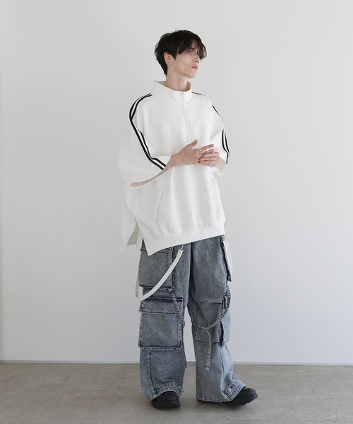 tシャツ ルーズシルエットコットンポンチドレープトラックハーフジップ半袖プルオーバー メンズ レディース | LILL | 12