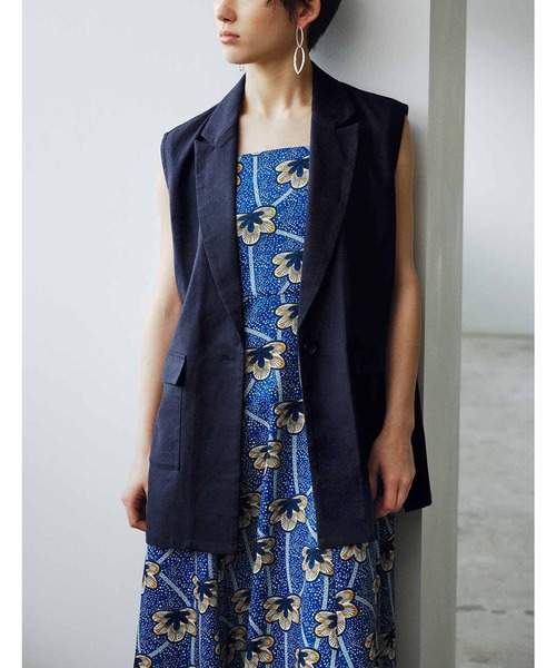 芽風　メフウ　リネンロングベストジレ　[美品] MEDE19F（メデジュウキュウ） ベスト ジレ リネンブレンド素材の