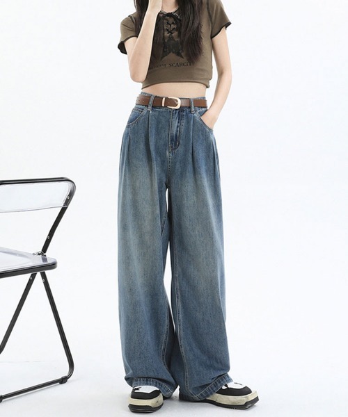 6041【美品】エブリデイアイライク　ストレートデニム　ワイド　ウォッシュ加工 6041【美品】エブリデイアイライク ストレートデニム ワイド