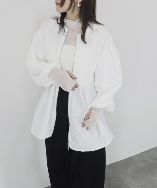 ブラウス シャツ 「ZOZO限定」バルーンスリーブwブルジップペプラムシャツブルゾン／balloon sleeve w zip peplum shir