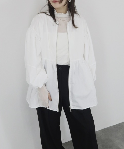 ブラウス シャツ 「ZOZO限定」バルーンスリーブwブルジップペプラムシャツブルゾン／balloon sleeve w zip peplum shir Reurie' ブラウス シャツ 「ZOZO限定」バルーンスリーブwブル