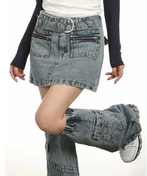 Voltage Control Filter デニムスカート レッグウォーマー付 VOLTAGE CONTROL FILTER/ヴォルテージコントロールフィルター/Leg