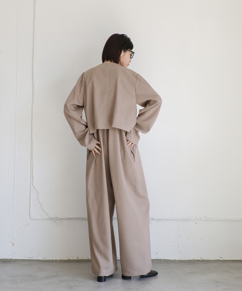 select moca【美品】 ベージュ オーバーサイズ ノーカラー セット select MOCA Et サロペット オーバーオール 「Et」ノーカラー