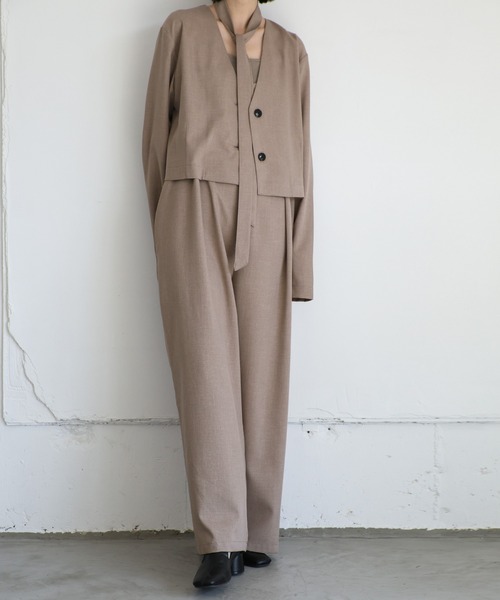 select moca【美品】 ベージュ オーバーサイズ ノーカラー セット select MOCA Et サロペット オーバーオール 「Et」No-Collar Jacket