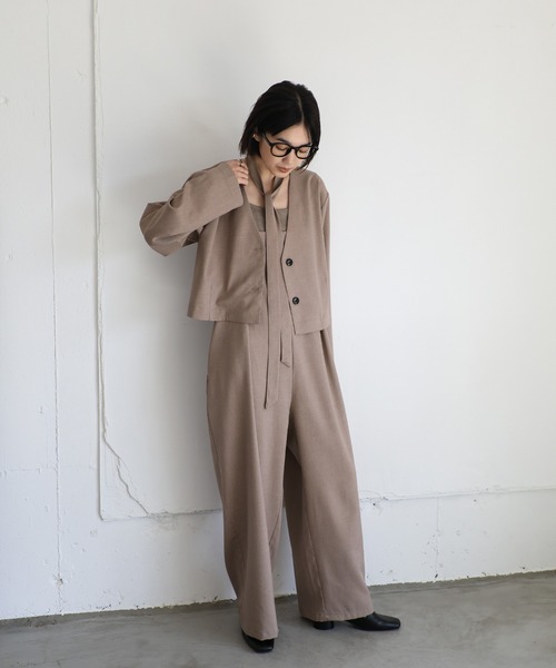 select moca【美品】 ベージュ オーバーサイズ ノーカラー セット select MOCA Et サロペット オーバーオール 「Et」ノーカラー