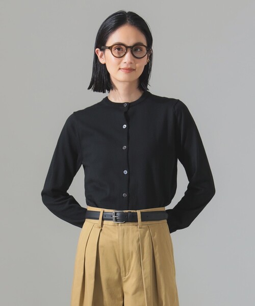 カーディガン シルク クルーネック カーディガン「手洗い可」 レディース Demi-Luxe BEAMS カーディガン シルク クルーネック