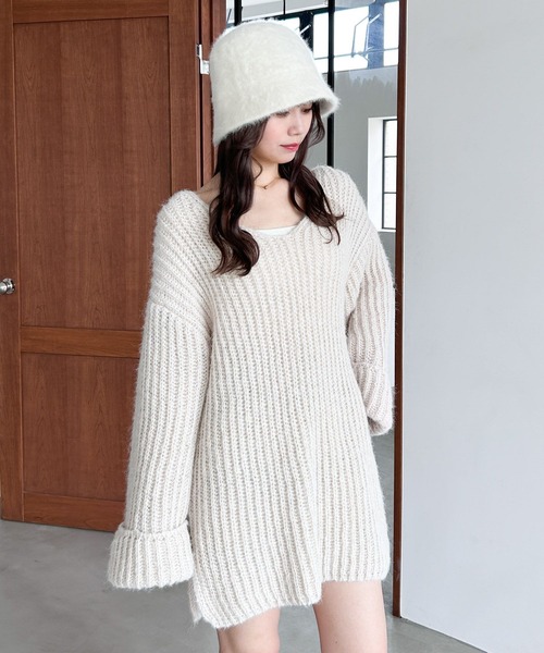 「Heather」 Vネックニット FREE チャコールグレー レディース_画像5