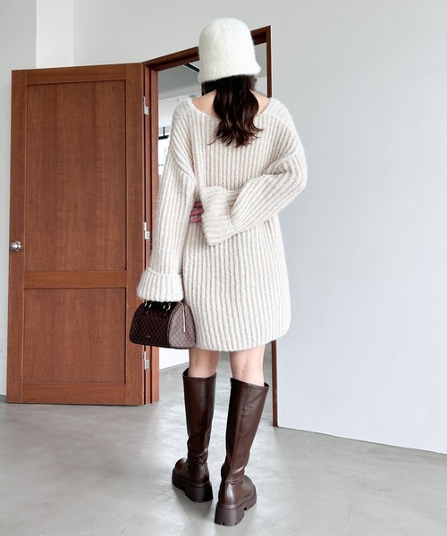 「Heather」 Vネックニット FREE チャコールグレー レディース_画像9