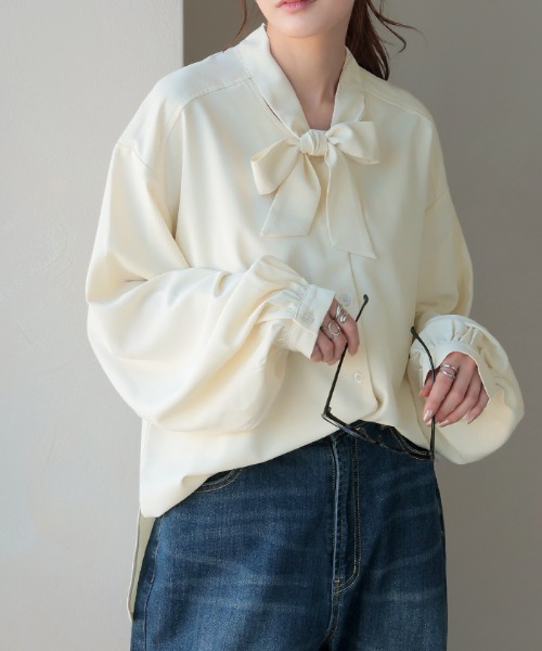 HUG.U（ハグユー） ブラウス シャツ 大人の洗練 ボウタイブラウス 