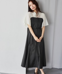 mysty woman フレアスリーブドッキングワンピース 328280 mysty woman ワンピース 「追加1」フレアスリーブドッキング
