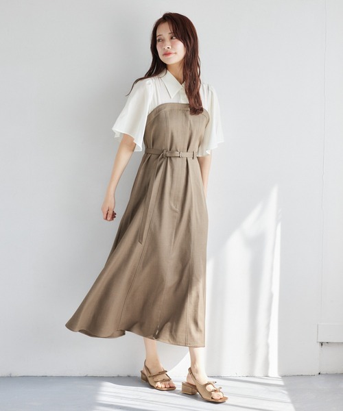 mysty woman フレアスリーブドッキングワンピース 328280 mysty woman ワンピース 「追加1」フレアスリーブドッキング