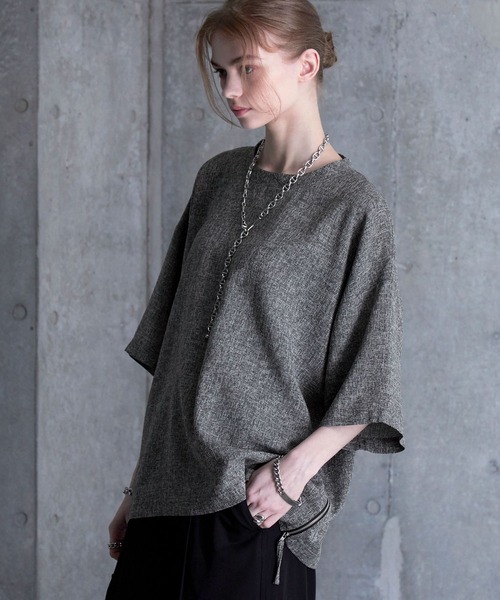 tシャツ 「SERACE」Loose silhouette side zip tweed short sleeve t-shirt / ルーズシルエッ | SERACE | 04