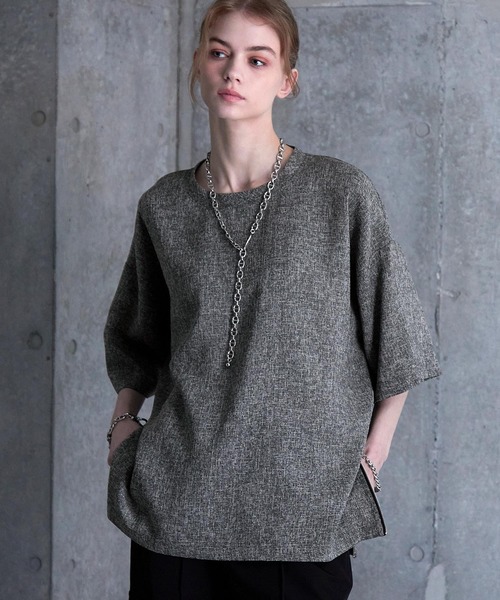 tシャツ 「SERACE」Loose silhouette side zip tweed short sleeve t-shirt / ルーズシルエッ | SERACE | 06