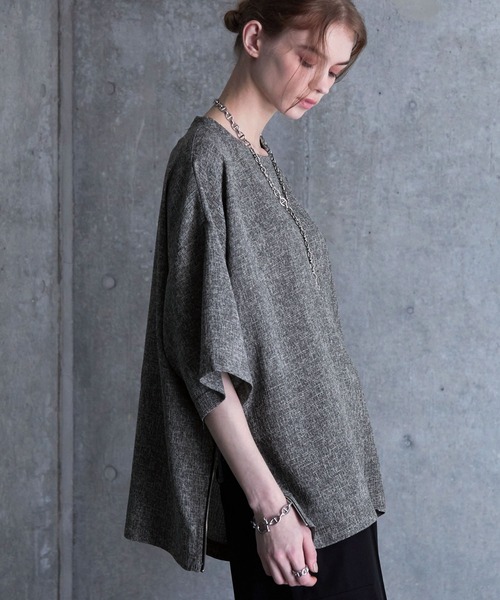 tシャツ 「SERACE」Loose silhouette side zip tweed short sleeve t-shirt / ルーズシルエッ | SERACE | 07