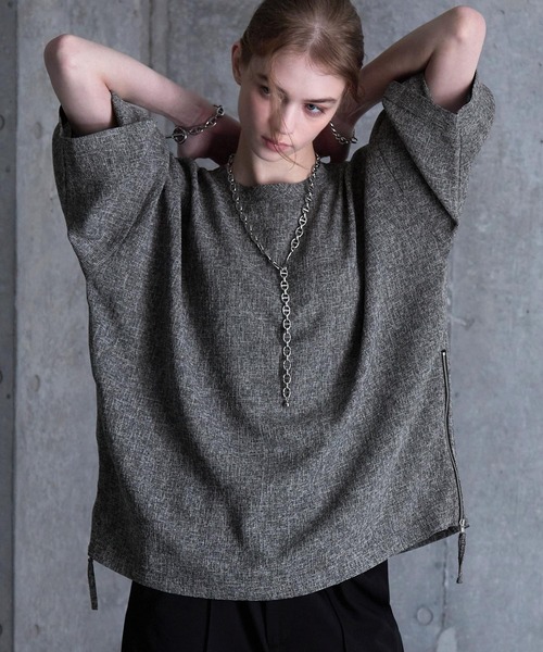 tシャツ 「SERACE」Loose silhouette side zip tweed short sleeve t-shirt / ルーズシルエッ | SERACE | 09