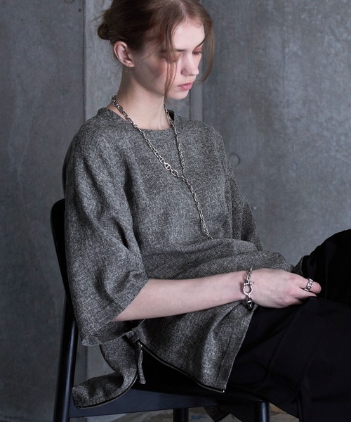 tシャツ 「SERACE」Loose silhouette side zip tweed short sleeve t-shirt / ルーズシルエッ | SERACE | 11