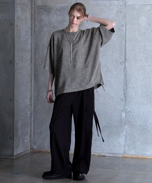 tシャツ 「SERACE」Loose silhouette side zip tweed short sleeve t-shirt / ルーズシルエッ | SERACE | 14