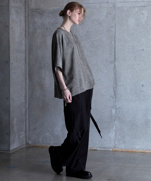 tシャツ 「SERACE」Loose silhouette side zip tweed short sleeve t-shirt / ルーズシルエッ | SERACE | 15