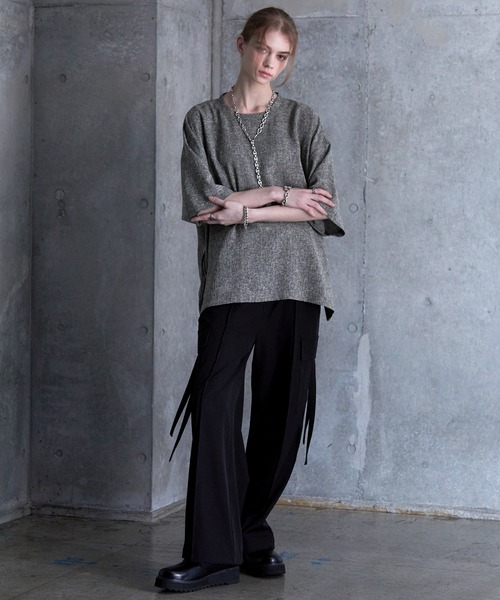 tシャツ 「SERACE」Loose silhouette side zip tweed short sleeve t-shirt / ルーズシルエッ | SERACE | 18