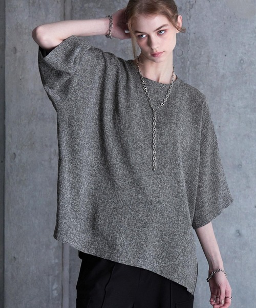 tシャツ 「SERACE」Loose silhouette side zip tweed short sleeve t-shirt / ルーズシルエッ | SERACE | 03