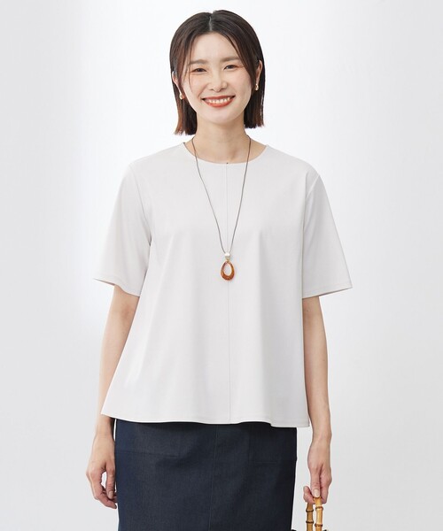 tシャツ 「洗える」コットンスムース バック プリーツ カットソー レディース
