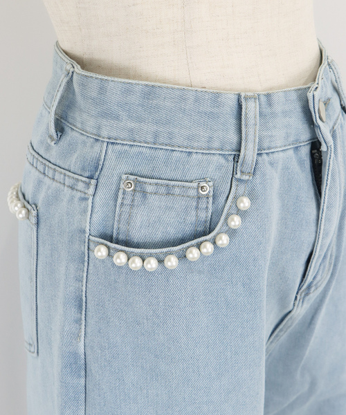 [BLUEEAST] обработка Denim брюки LARGE голубой женский 