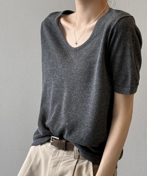 tシャツ エレガンスたっぷり！  V ネック T シャツ「韓国ファッション」 レディース