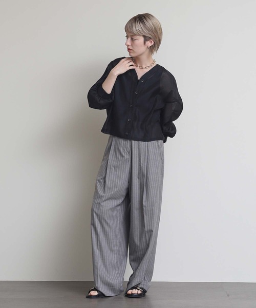 ブラウス シャツ シアーＶネックボタンブラウス レディース The rejoice ブラウス シャツ シアーVネックボタンブラウス