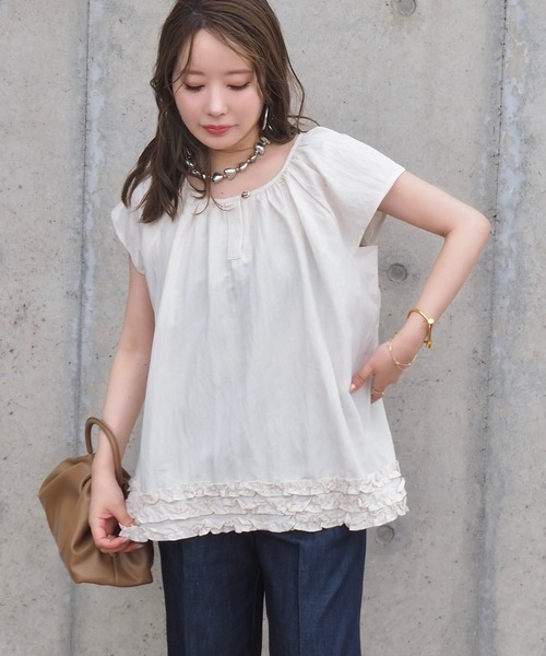 ブラウス シャツ cotton frill hem blouse /コットン 裾フリル 