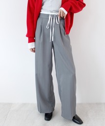 スラックス パンツ 「新色追加」レイヤード風ストライプパンツ