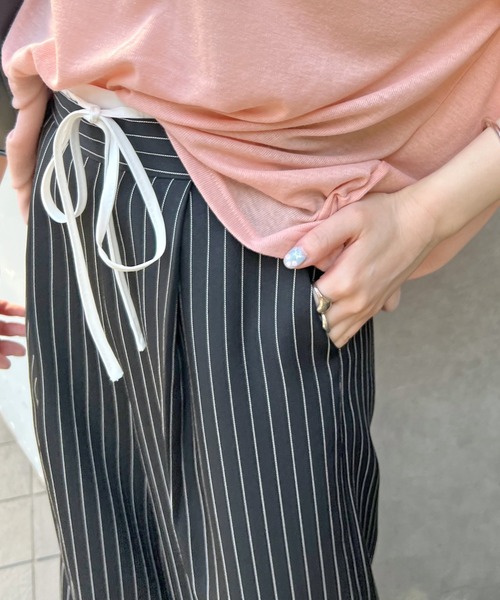 スラックス パンツ 「新色追加」レイヤード風ストライプパンツ