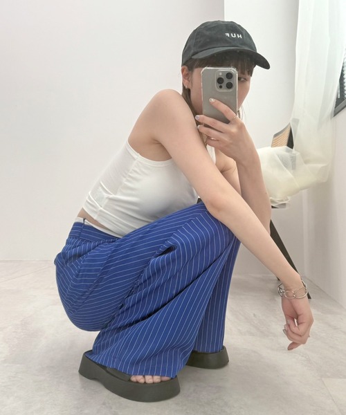 ETRO パーティー・スラックス サイドストライプ RHODOLIRION｜ピンストライプ ギャバジン フリル サイド