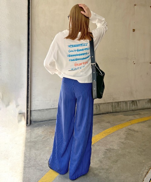 スラックス パンツ 「新色追加」レイヤード風ストライプパンツ