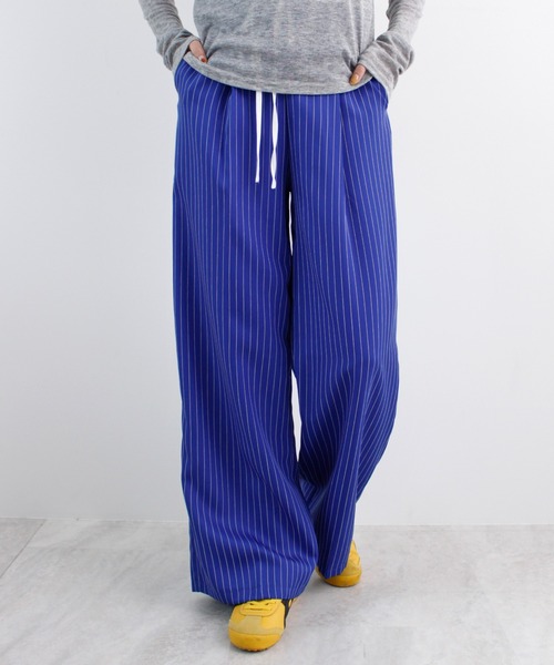 スラックス パンツ 「新色追加」レイヤード風ストライプパンツ
