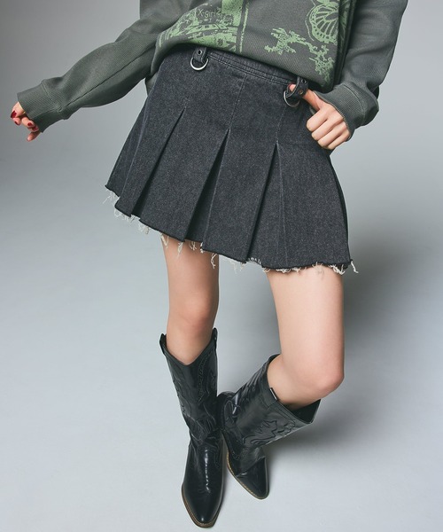 X-girl（エックスガール） デニムスカート BOX PLEAT DENIM MINI SKIRT