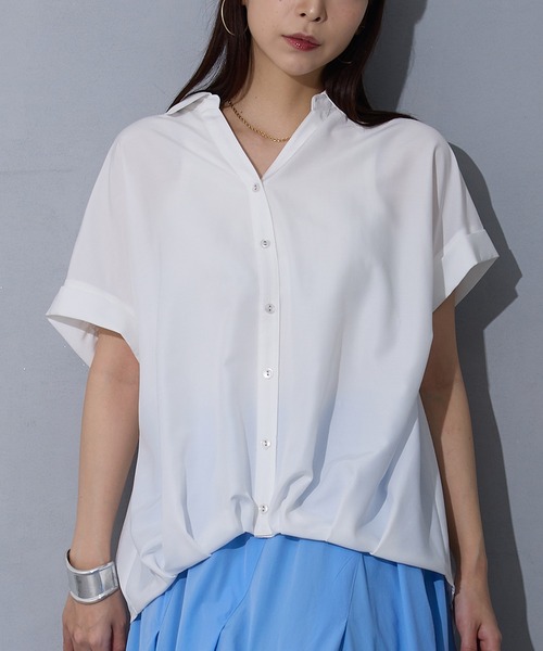 NICOLE white（ニコルホワイト） ブラウス シャツ 半袖 裾タック